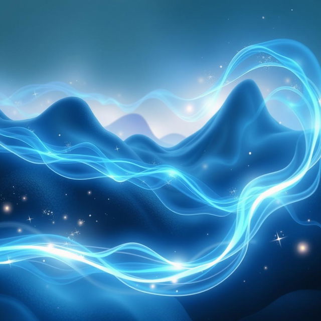 An abstract representation of blue energy flowing gracefully through a surreal landscape