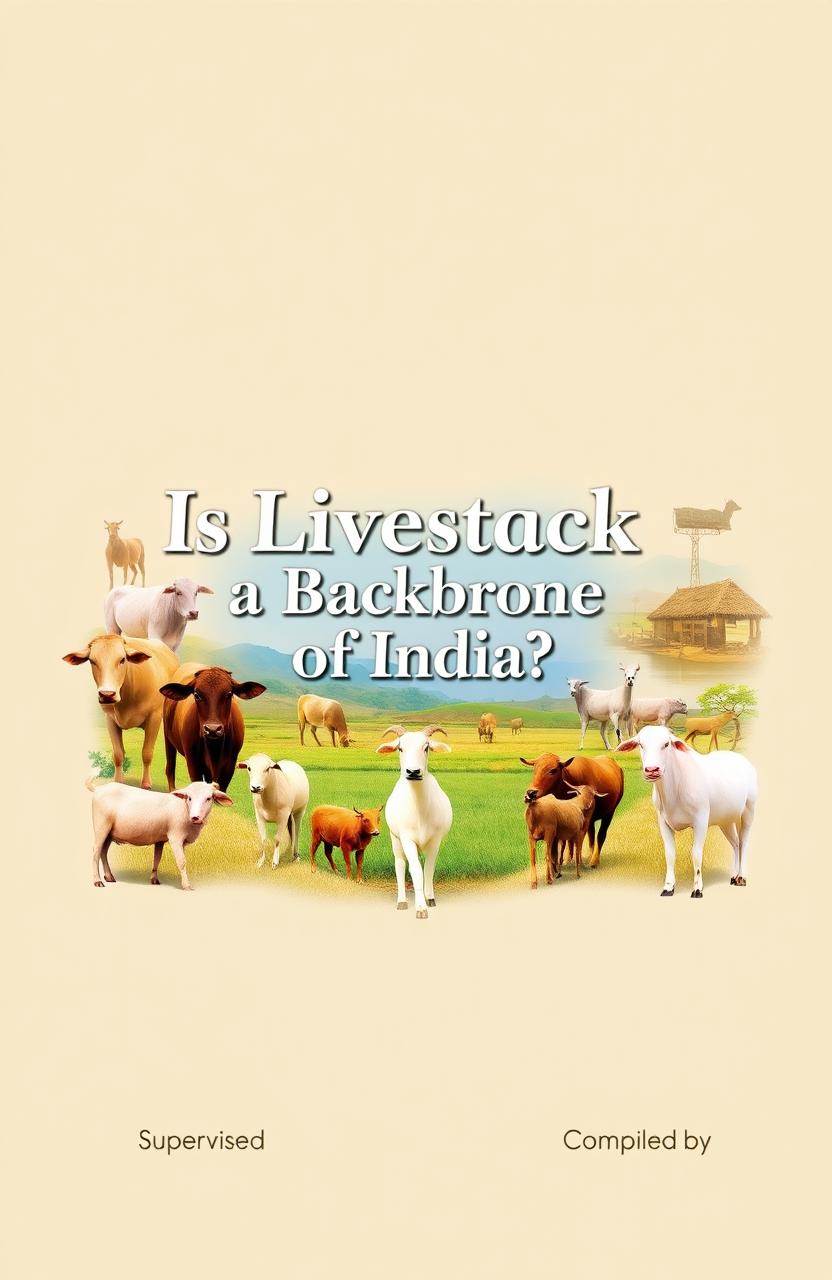 A book cover design featuring the title 'Is Livestock a Backbone of India' prominently displayed at the center in bold, elegant lettering