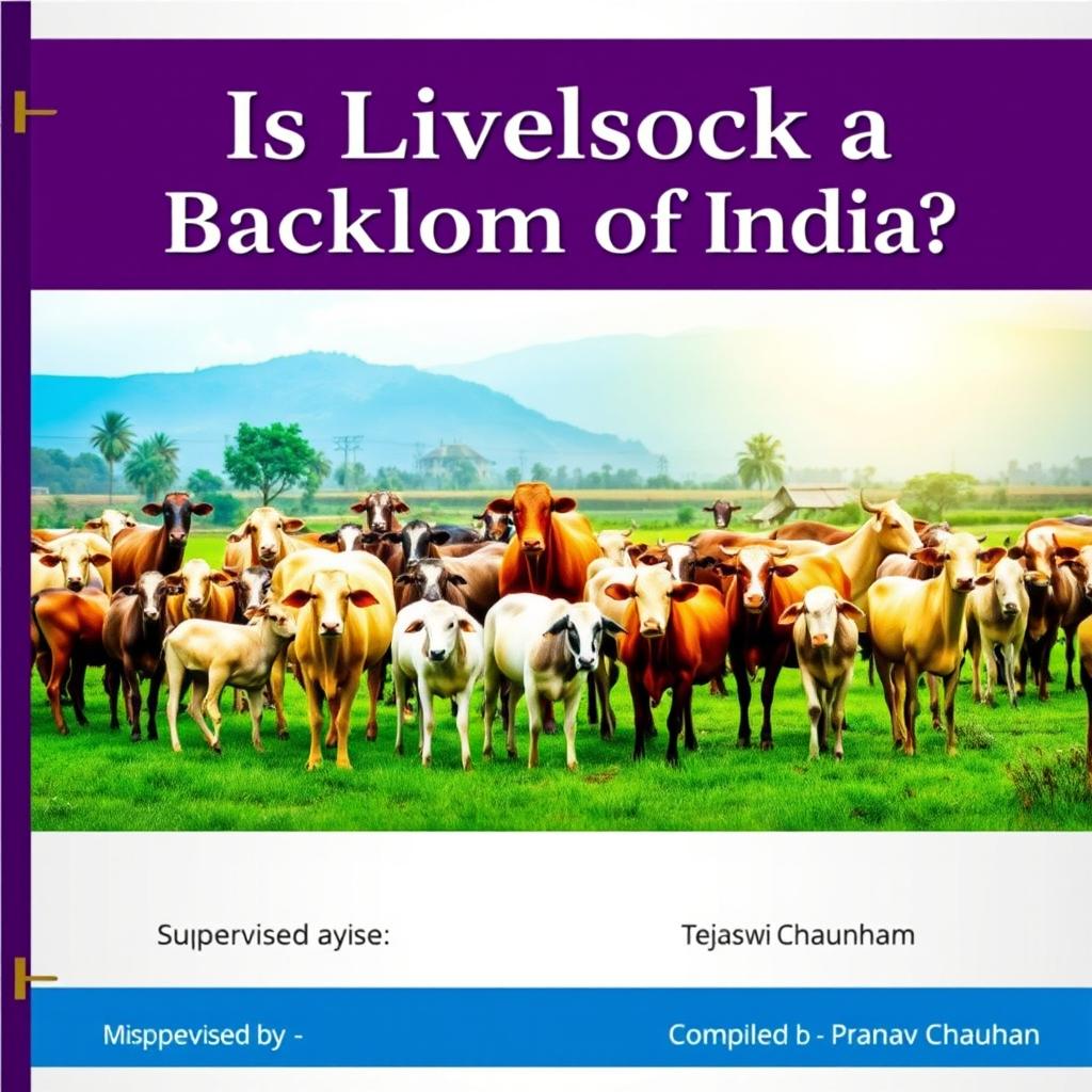 A professional and eye-catching cover page design showcasing the title 'Is Livestock a Backbone of India' prominently at the center in bold, attractive font