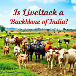 A professional and eye-catching cover page design showcasing the title 'Is Livestock a Backbone of India' prominently at the center in bold, attractive font