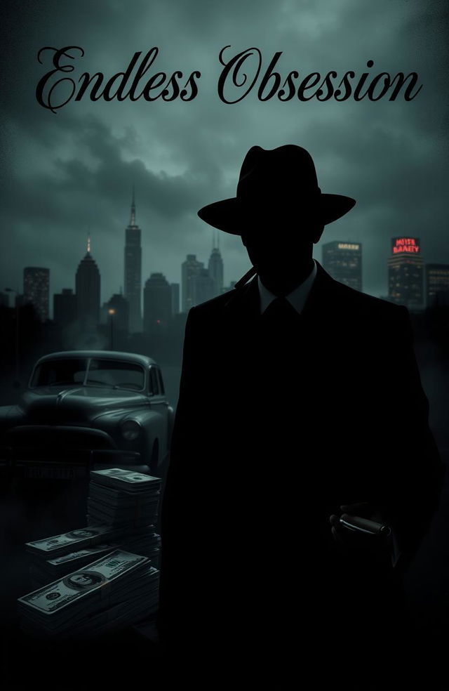 A dark, atmospheric scene depicting a mafia theme with an endless obsession motif