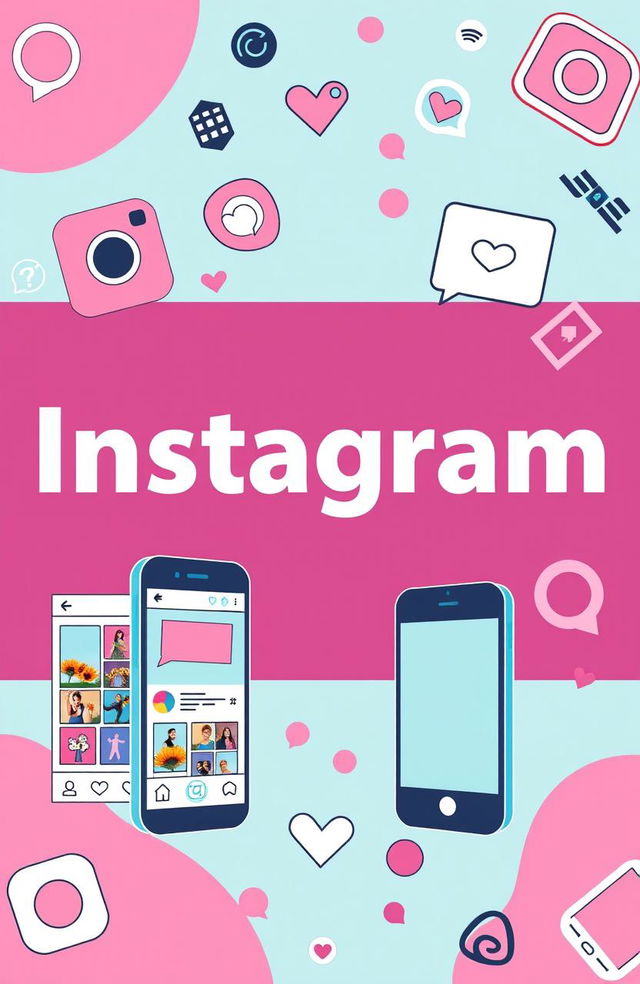 A stylish and modern cover design for a scientific paper themed around Instagram, featuring a vibrant color palette that includes shades of pink, blue, and white