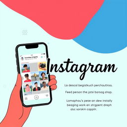 Sebuah desain sampul yang stylish dan modern untuk karya ilmiah bertema Instagram, menampilkan palet warna cerah yang mencakup nuansa merah jambu, biru, dan putih
