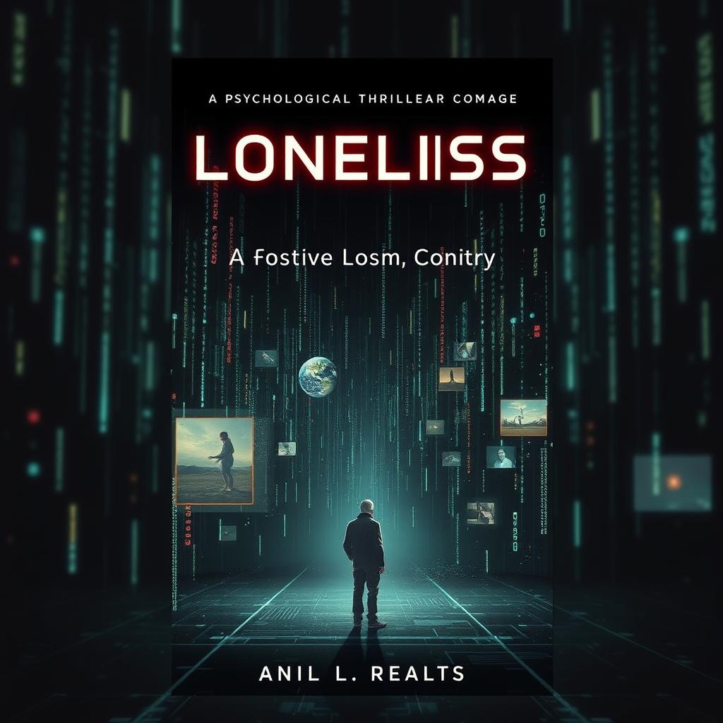 A psychological thriller book cover that captures the essence of loneliness and the feeling of being lost in a matrix