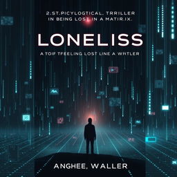 A psychological thriller book cover that captures the essence of loneliness and the feeling of being lost in a matrix
