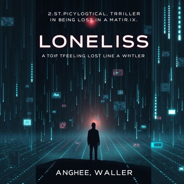 A psychological thriller book cover that captures the essence of loneliness and the feeling of being lost in a matrix