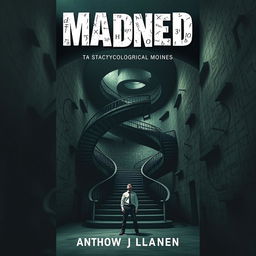 A psychological novel book cover that explores themes of madness and being lost in an imaginary mathematical mind, with the setting of a mind represented as an intricate, labyrinthine building
