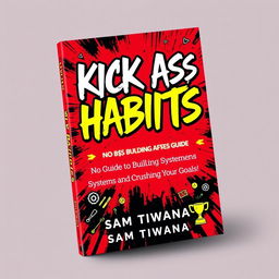 A visually striking book cover design for 'KICK A$$ HABITS: No B$ Guide to Building Better Systems and Crushing Your Goals' prominently featuring the title in large, bold, graffiti-style font that conveys energy and confidence