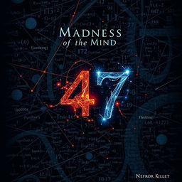 A psychological book cover brimming with intricate mathematical equations that convey the themes of madness and complexity of the mind