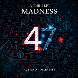 A psychological book cover brimming with intricate mathematical equations that convey the themes of madness and complexity of the mind