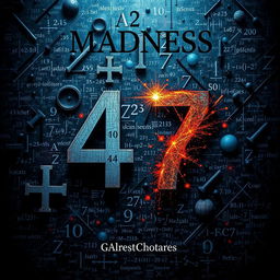 A psychological book cover brimming with intricate mathematical equations that convey the themes of madness and complexity of the mind