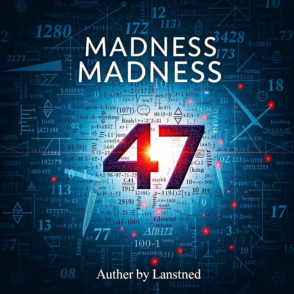 A psychological book cover brimming with intricate mathematical equations that convey the themes of madness and complexity of the mind