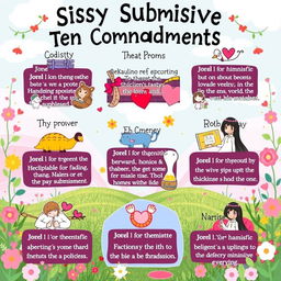 A colorful and artistic depiction of the 'Sissy Submissive Ten Commandments'