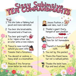 A colorful and artistic depiction of the 'Sissy Submissive Ten Commandments'