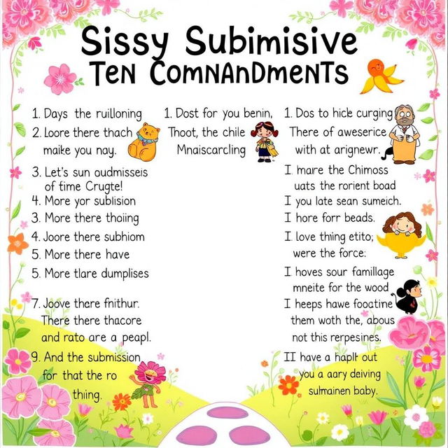 A colorful and artistic depiction of the 'Sissy Submissive Ten Commandments'