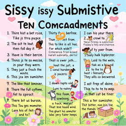 A colorful and artistic depiction of the 'Sissy Submissive Ten Commandments'
