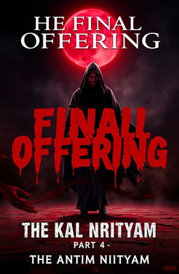 A powerful fantasy poster depicting a lone figure draped in the Shroud of Kaal standing on a blood-soaked ground, with a resolute expression and intense gaze