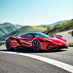 A sleek and modern sports car, with a shiny red exterior and a distinctive aerodynamic shape