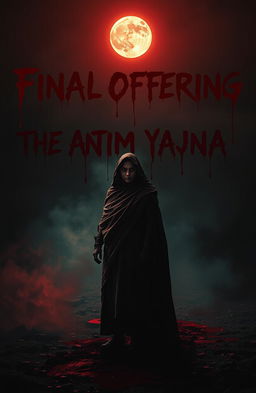 In a dark and ominous night, a lone figure stands on blood-soaked ground, draped in an intricate Shroud of Kaal