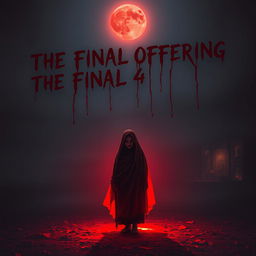 In the dark night pierced by a crimson glow, a lone figure stands on blood-soaked ground, draped in a detailed Shroud of Kaal