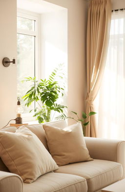A tranquil and serene living room scene that embodies the idea of peacefulness and emotional comfort