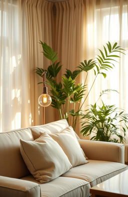 A tranquil and serene living room scene that embodies the idea of peacefulness and emotional comfort