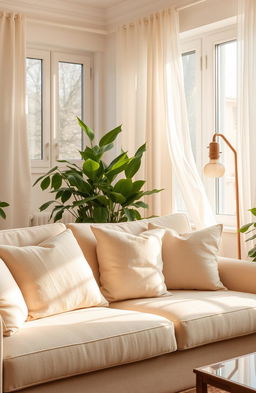 A tranquil and serene living room scene that embodies the idea of peacefulness and emotional comfort