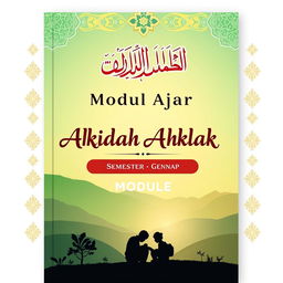 A visually appealing cover design for a module on Akidah Ahklak for 11th grade, semester two