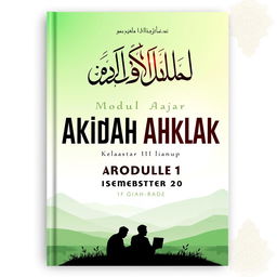 A visually appealing cover design for a module on Akidah Ahklak for 11th grade, semester two