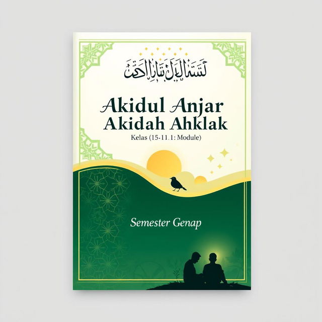 A visually appealing cover design for a module on Akidah Ahklak for 11th grade, semester two