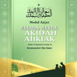 A visually appealing cover design for a module on Akidah Ahklak for 11th grade, semester two