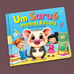 A vibrant and enchanting book cover illustration for a children's book titled 'Um Saruê na Minha Escola' by Saulo Piva Romero
