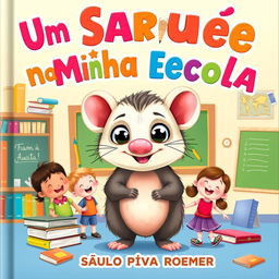 A vibrant and enchanting book cover illustration for a children's book titled 'Um Saruê na Minha Escola' by Saulo Piva Romero