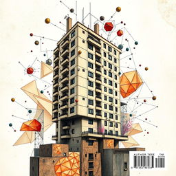 A psychological back book cover featuring a striking geometric drawing that intertwines complex shapes and patterns, representing the intricacies of the mind