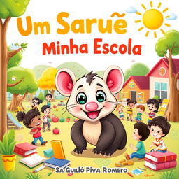 A colorful and enchanting children's book cover titled 'Um Saruê na Minha Escola' by Saulo Piva Romero