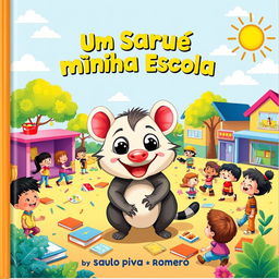 A colorful and enchanting children's book cover titled 'Um Saruê na Minha Escola' by Saulo Piva Romero