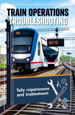 A detailed and visually engaging instructional book cover for train operations troubleshooting