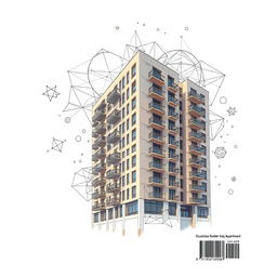 A captivating back book cover design with no text, featuring a modern apartment building depicted in a realistic style