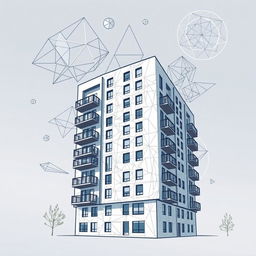 A captivating back book cover design with no text, featuring a modern apartment building depicted in a realistic style