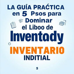 A bright and engaging book cover for 'La Guía Práctica en 5 Pasos para Dominar el Libro de Inventario Inicial', featuring a clean and modern design