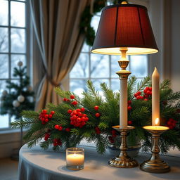 A cozy and inviting room with a light background, showcasing a winter evening outside