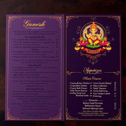 An elegant catering menu for Ganesh celebrations featuring beautifully presented vegetarian dishes