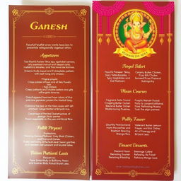 An elegant catering menu for Ganesh celebrations featuring beautifully presented vegetarian dishes
