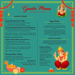 An elegant catering menu for Ganesh celebrations featuring beautifully presented vegetarian dishes