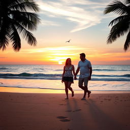 A serene beach at sunset, with soft waves gently lapping against the shore