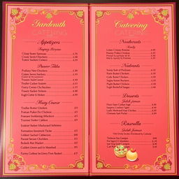 A beautifully designed wedding catering menu for Ganesh Catering
