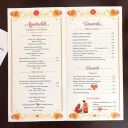 A beautifully designed wedding catering menu for Ganesh Catering