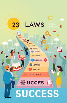 Illustration depicting the 24 laws of success represented through symbolic imagery