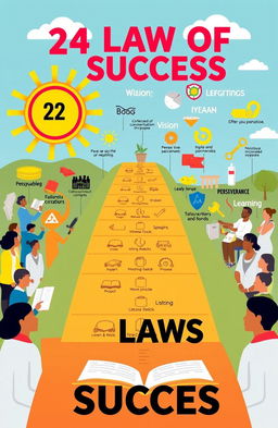 Illustration depicting the 24 laws of success represented through symbolic imagery