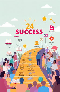 Illustration depicting the 24 laws of success represented through symbolic imagery